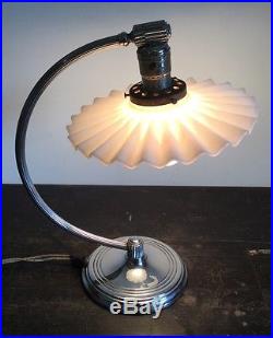 Old Vtg Antique Metal Art Deco White Milk Glass Sheild Chase Articulating Lamp