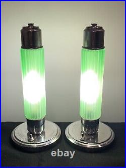 One Art Deco Uranium Glass Boudoir Lamps Skyscraper Torpedo Rare