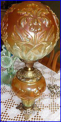 One Of Fenton's Rarest Glass Lamp 1980 Regal Iris Gwtw Aqua Opal. Free Ship