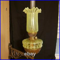 Opalescent Vaseline Glass Bracket Oil Lamp. Art Nouveau