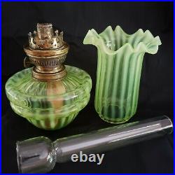 Opalescent Vaseline Glass Bracket Oil Lamp. Art Nouveau