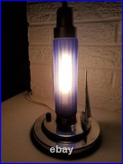 Original 1930s Cobalt Glass & Chrome Sailboat Art Deco Lamp
