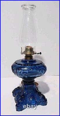 Original Antique Cobalt Princess Feather Oil Lamp