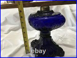 Original Antique Cobalt Princess Feather Oil Lamp