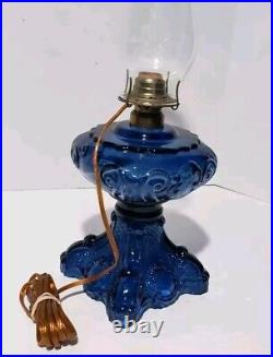 Original Antique Cobalt Princess Feather Oil Lamp