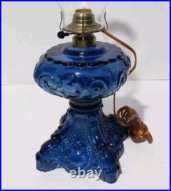 Original Antique Cobalt Princess Feather Oil Lamp