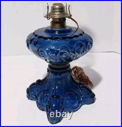 Original Antique Cobalt Princess Feather Oil Lamp