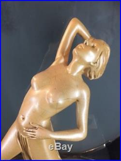 Original Art Deco Lamp Nude Lady With Frosted Glass (ref G804)
