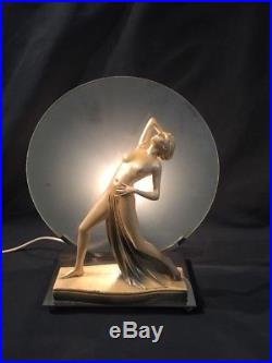 Original Art Deco Lamp Nude Lady With Frosted Glass (ref G804)