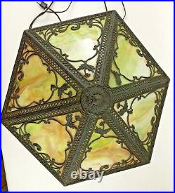 Original Art Nouveua Green Slag Glass Table Lamp