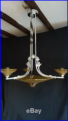 Original Muller Freres petitot ezan style art deco light fitting chandelier