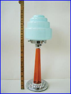 Original Phenolic & Chrome Art Deco Table Lamp With Original Blue Glass Shade