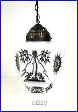 Original Rare Bauhaus Avantgarde Cubist Glass Ceiling Lamp 1925 Art Deco