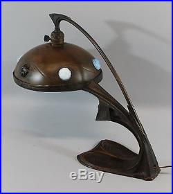 Outstanding Antique Solid Bronze Arts & Crafts/Deco Lamp with Chunk Glass Jewels