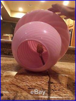 PAIR ART GLASS Vetri ITALY MURANO Crystal Venini Swirl Pink Glass Mushroom LAMPS