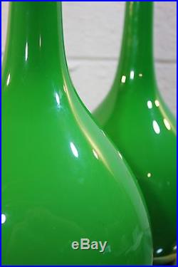 Pair Vintage Murano Green Cased Glass Lamps MID Century Italian Modern Nr