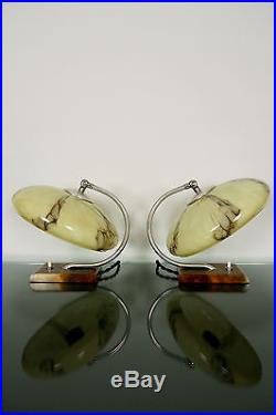 PAIR of Art Deco German Modernist Lamps 1930s Bauhaus, Marbled Bakelite & Glass