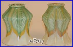 PR. SIGNED QUEZAL PULLED FEATHER ART GLASS LAMP SHADES EXCELLENT NR