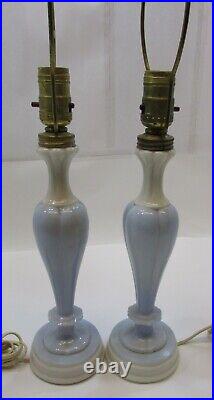 Pair Aladdin Pre-War Blue Alacite Glass Candlestick Electric Table Lamps FREE SH