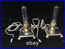 Pair Antique Glass Art Deco Skyscraper Bullet Bedroom Lamps Footed Mirror Bases
