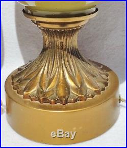Pair Antique/Vtg Mid Century Hollywood Regency Hd Ptd Art Glass Table Lamps 5188