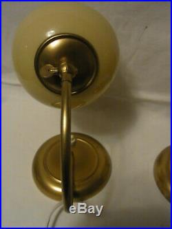 Pair Art Deco Bauhaus Glass and Brass Wall or Desk Nightstand Bed Side Lamp #