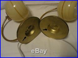 Pair Art Deco Bauhaus Glass and Brass Wall or Desk Nightstand Bed Side Lamp #
