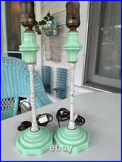 Pair Art Deco Lamps Jade Jadeite Green BEAUTIFUL