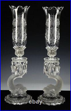 Pair Baccarat crystal Dauphine hurricane lamp candle holder candlestick drip bow