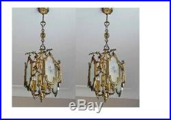 Pair Ceiling Pendant Vintage French Brass Art Nouveau Venus Glass Lamp