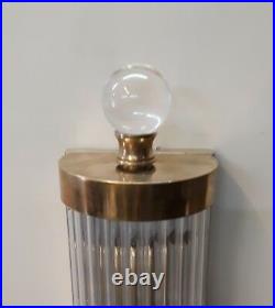 Pair Large Antique Vintage Art Deco Brass & Glass Ship 4 Light Wall Sconces Lamp