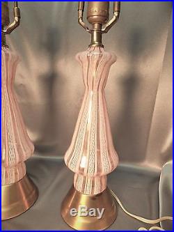 Pair Latticino Murano Glass Lamps Hollywood Regency Mid-Century Modern Venetian