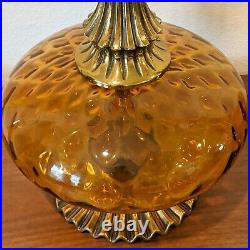 Pair Mid-Century MURANO Italian Art Glass Amber Optic & Brass Table Lamps