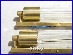 Pair Of Art Deco Skycraper Style Wall Lights Sconces Lamp. Brass And Glass
