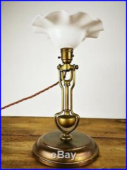 Pair Of Arts And Crafts / Art Noveau Table Lamps With Original Milk Glass Shades