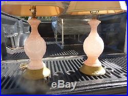 Pair Of MID Century Modern Pink Flake Murano Art Glass Lamps
