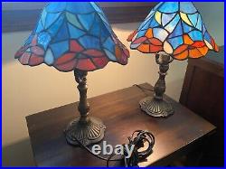 Pair Of Tiffany Style Stained Glass Accent Lamps