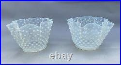 Pair Of Victorian Opalescent Hobnail Ruffled Art Glass Lamp Shades 5 Fitter