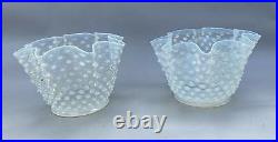 Pair Of Victorian Opalescent Hobnail Ruffled Art Glass Lamp Shades 5 Fitter