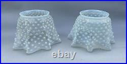 Pair Of Victorian Opalescent Hobnail Ruffled Art Glass Lamp Shades 5 Fitter