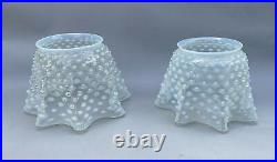 Pair Of Victorian Opalescent Hobnail Ruffled Art Glass Lamp Shades 5 Fitter