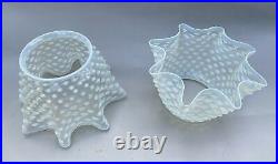 Pair Of Victorian Opalescent Hobnail Ruffled Art Glass Lamp Shades 5 Fitter