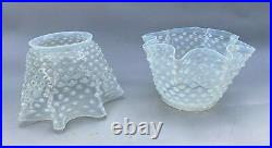 Pair Of Victorian Opalescent Hobnail Ruffled Art Glass Lamp Shades 5 Fitter