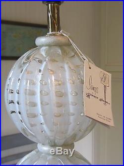Pair VTG Camer Venetian White Gold Fleck & Clear Murano Art Glass Lamps 1950-60