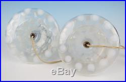 Pair Vintage Fenton White Opalescent Coin Dot Lamps Boudoir Night Table Glass