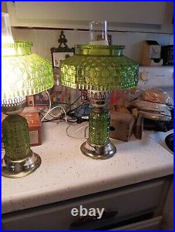 Pair Vintage Large Green 60s 70s Lucite/Plastic Table Lamps Gorgeous Retro