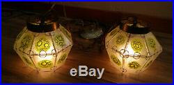 Pair Vintage Mid Century MCM Art Glass Swag Pendant Lamps Lights Ceiling Fixture