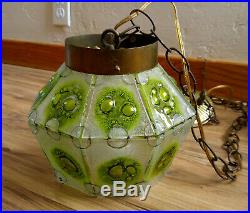 Pair Vintage Mid Century MCM Art Glass Swag Pendant Lamps Lights Ceiling Fixture