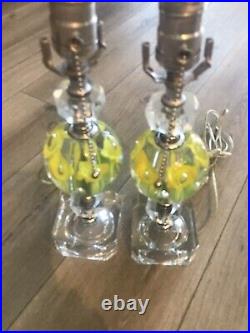 Pair Vintage ST CLAIR Art Glass YellowithClear Paperweight Lamp Bases