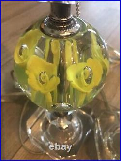 Pair Vintage ST CLAIR Art Glass YellowithClear Paperweight Lamp Bases